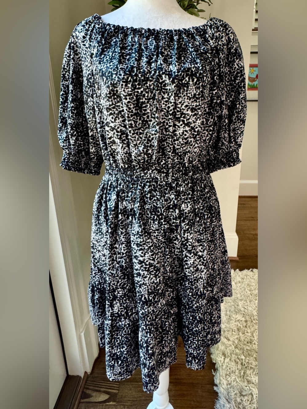 GAP-Black and White Printed Midi Dress-Size Medium